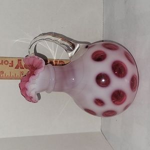 Vintage Fenton Cranberry Coin Dot Opalescent 6" pitcher